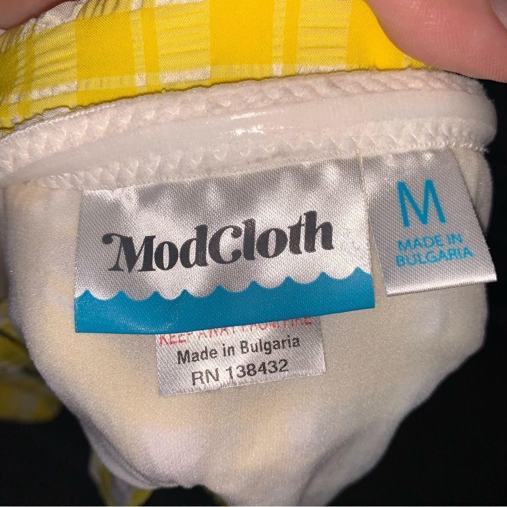 Modcloth Textured Yellow and White Plaid Top - Picture 5 of 5
